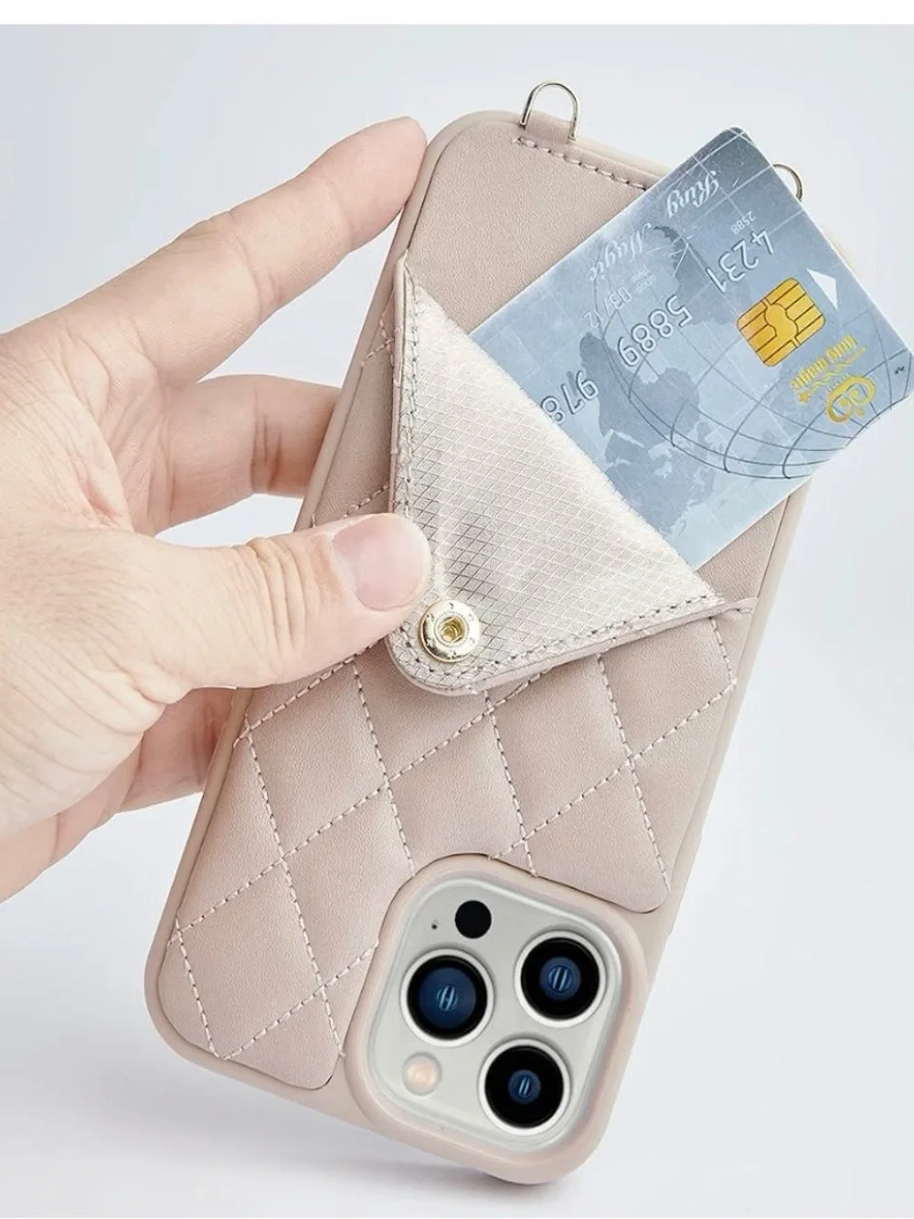 NWOT Quilted  Beige Crossbody Phone Case with  Strap for IPHONE 13 PRO MAX